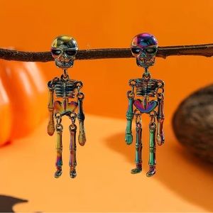 Skeleton Dangle Earrings Iridescent Goth Punk Halloween